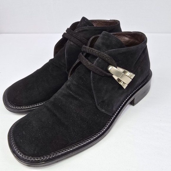 Goffredo Fantini Womens - EU 38 / US 7.5 Black Suede Ankle Boots Silver Buckle - Picture 2 of 13